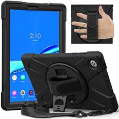 Gerutek Hülle Lenovo Tab M10 FHD Plus (2. Gen) 10.3 Zoll, Stoßfeste Robust Panzerhülle mit Drehbar Stände, Handschlaufe, Schultergurt Schutzhülle für Lenovo Tab TB-X606F/TB-X606X, Schwarz