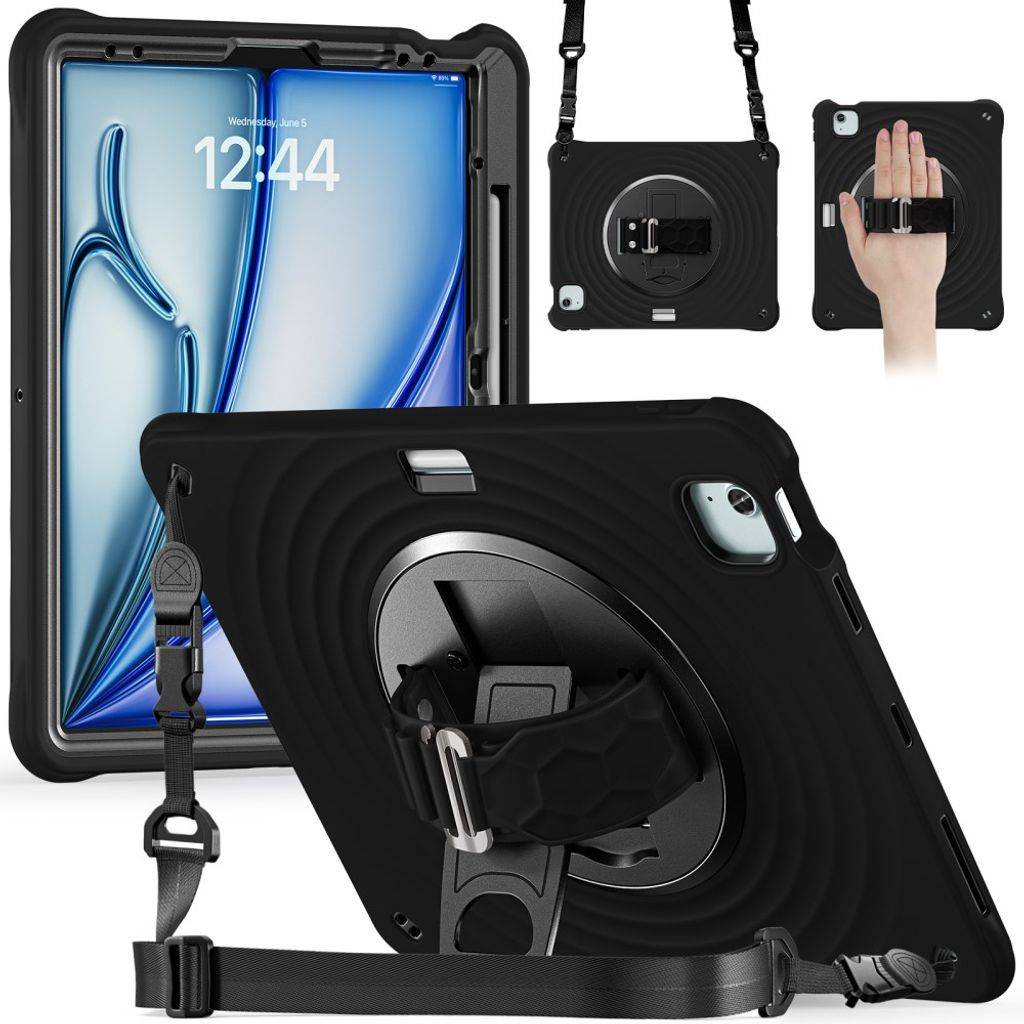 iPad Air 13" / Pro 12.9" Cover med standfunktion og skulderrem - Sort