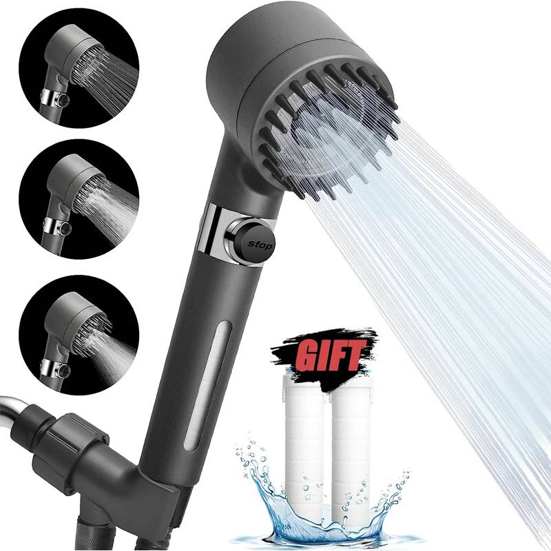 High Pressure Handheld Shower For Head 3 Function Adjustable Massage Brush Water Saving Filter SPA Chrome Bathroom Accessory