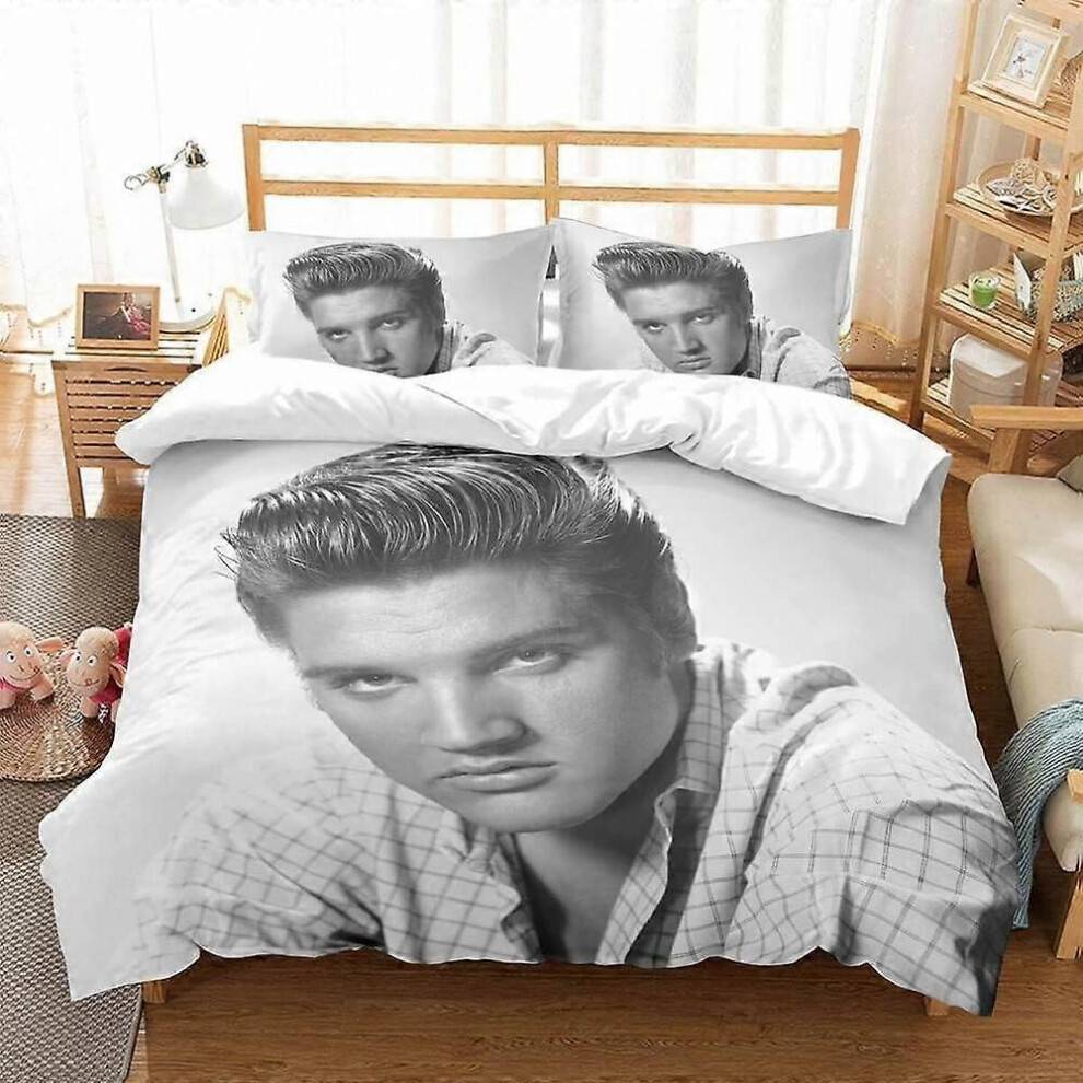 v2327 Lakan Elvis Presley Set Quilt Påslakanset Barn Queen Hemtextilier Sängkläder 3-delat sängklädesset (1 påslakan + 2 örngott) Säng She