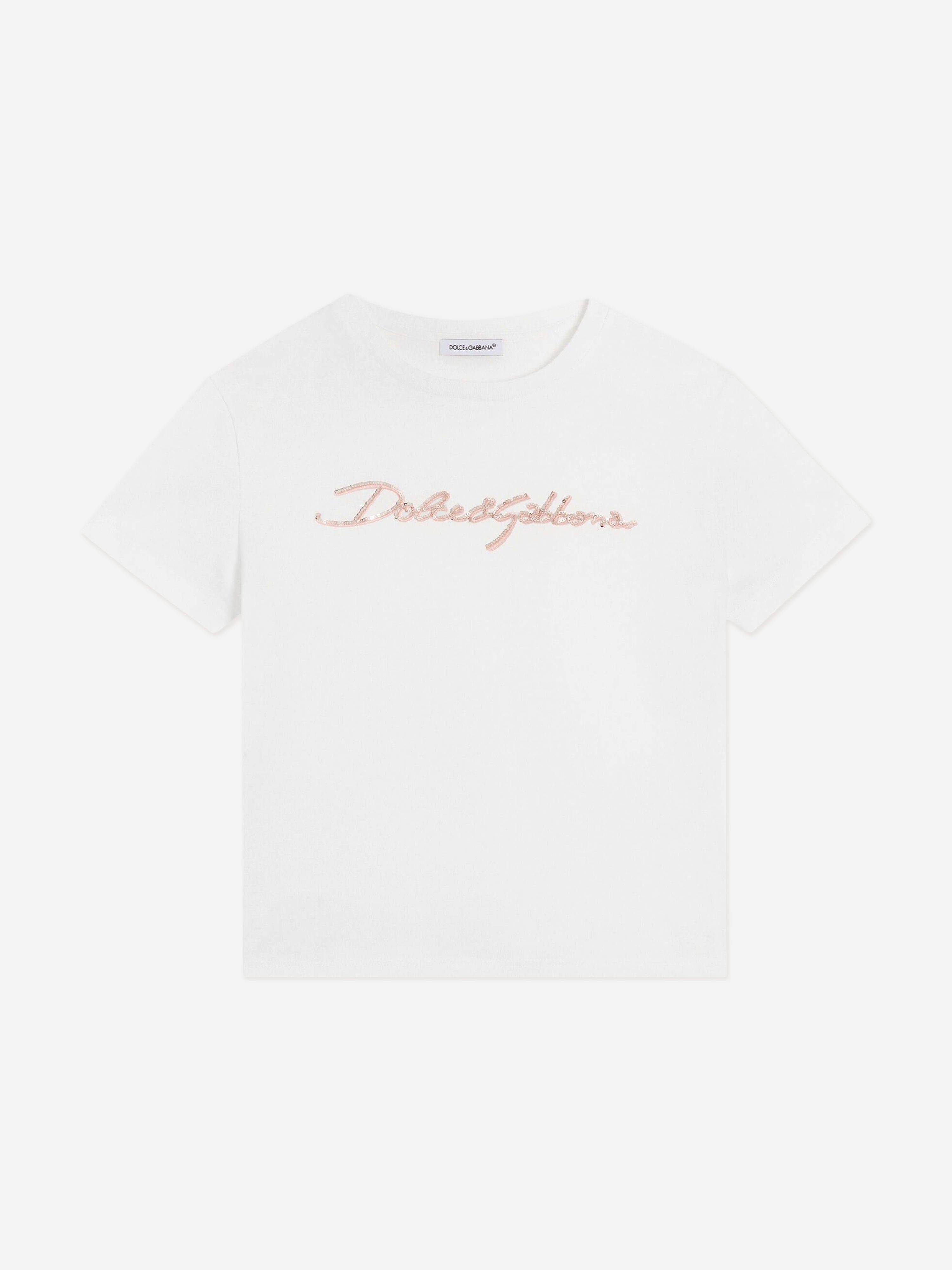 Dolce & Gabbana Girls Logo T-Shirt in White - White / 6 Yrs (6 Yrs)