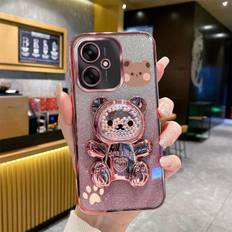 TEMU Glitter Bling Cute Bear Phone Holder Case For Xiaomi Redmi 13c 4g Redmi13c Stand Back Cover
