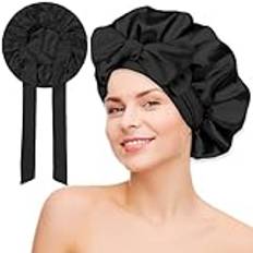Silk Bonnet, Silk Bonnet för Sova Satin Bonnet Hair Bonnet Satin Hair Bonnet Silk Sove Bonnet Sove Bonnet for Hair Braid Women (svart)