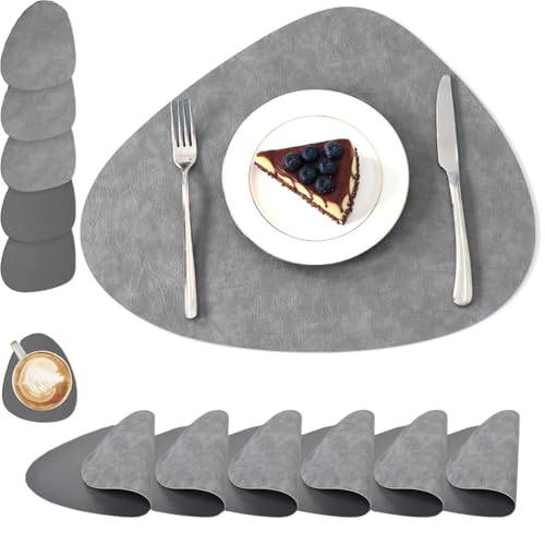 Duscdesp Set med 6 bordstabletter, tvättbar, bordsset, oval bordstabletter i läder med underlägg, tallrik, dubbelsidig, halkfri bordsunderlägg för bordsdekoration, kökstillbehör (stjärnhimmel grå +