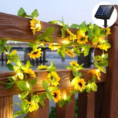 Guirlande Lys, 5M 50 LED Solar Lys Udendørs, LED Lys Guirlande med Kunstige Solsikker Efeu Blade, 8 Modes