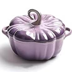 Pumpkin Cocotte, Non-Stick Stock Pot, Stew Pot Soup Pot, Pumpkin Cast Iron Dutch Oven, Pumpkin Shape Cooking Pot, Enamel Pot with Lid, For Various Stoves,Purple,3.7L