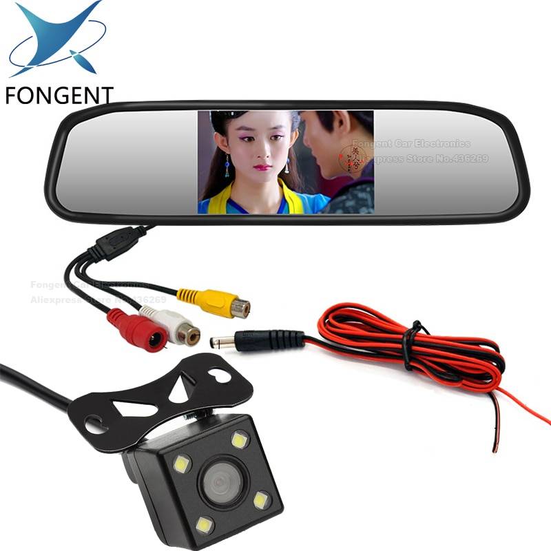 Fongent 4.3 "tft lcd auto parkering bakifrån 4.3 tums bil spegel monitor med 2 videoingång för backkamera parkeringssensor - C -h1-43
