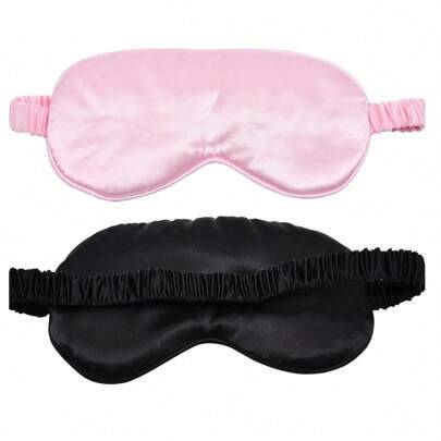 2 st sömnmasker mjukt silkeslent satinögonmasköverdrag för att sova med elastiskt band effektiv skuggande ögonbindel för kvinnor, skola, tillbaka till - Multifärgad (1 svart + 1 rosa,Svart 1,Rosa 1,Engångsmask för svarta ögon - 1 styck)
