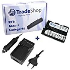 Trade-Shop 2-i-1-set: Li-Ion batteri 2 000 mAh batteriladdare med biladapter kompatibel med Sony NP-FM500H NP-FM-500H NPFM500H för Sony A200 A300 A350 A500 A550 A700 A850