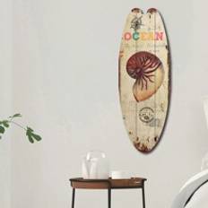 Cross-Border Beach & Ocean Themed Vintage Wooden Signboard For Bar & Home Decor, Surfing Board Shaped Style 17 (1pc)