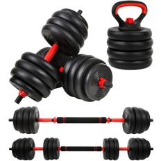 40kg Justerbar Håndvægt & Kettlebell Sæt til Hjemmetræning - Sort med Røde Accenter