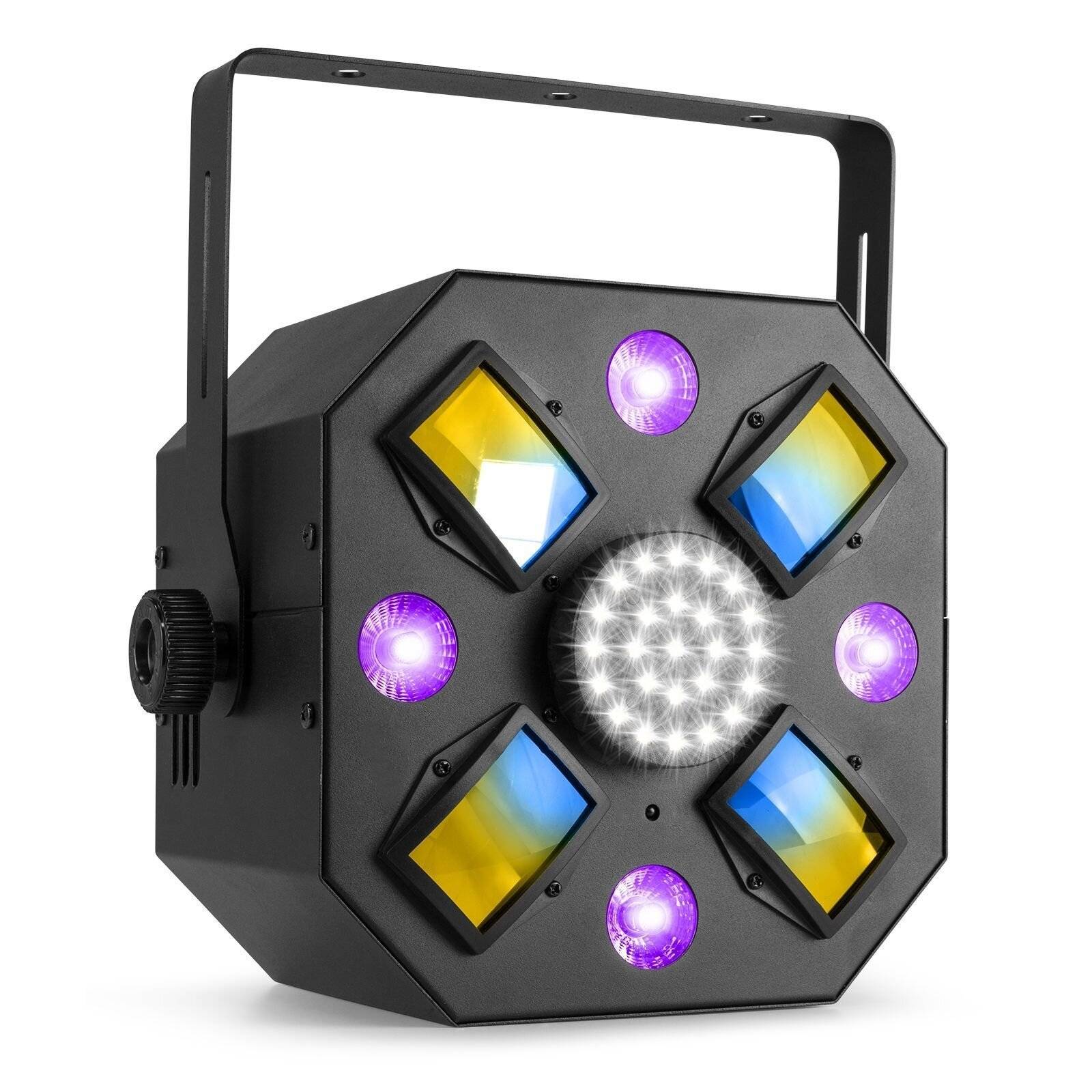 FYNDHÖRNAN / BeamZ MultiAce3 LED-effekt 3-i-1 - Discolampa - Derby - Stroboskop - UV ljus, 3-i-1 - Discolampa - Derby - Stroboskop - black light