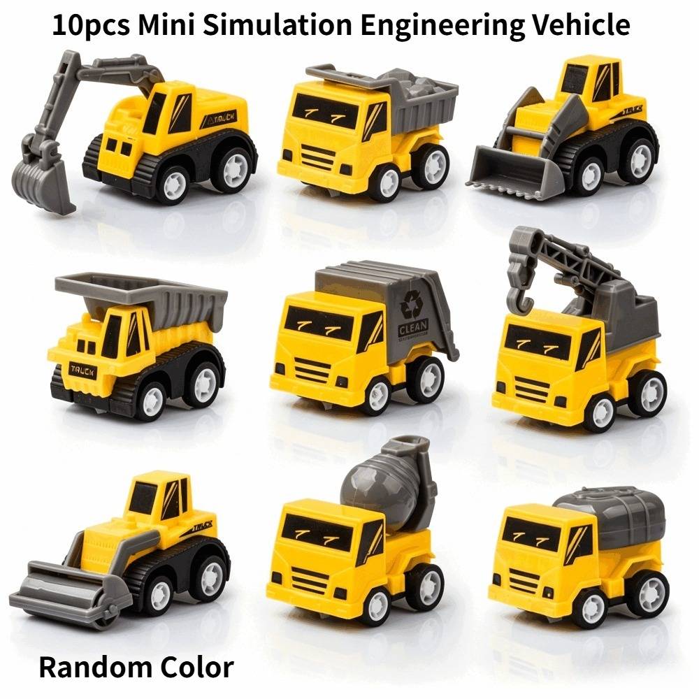 10pcs Mini Engineering Car Toys, Simulation Fire Truck, For Batteries, Diverse Styles - Perfect For Birthday Parties And A Christmas Gift For Children, Random Color And Style
