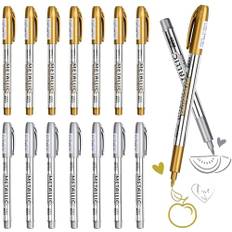 TRUEIN Pack med 16 guld silver märkpennor set, 14 cm (5,5 tum) permanent markör, gyllene silverpenna, guldpenna för papper, glänsande markeringspennor för korttillverkning målning album