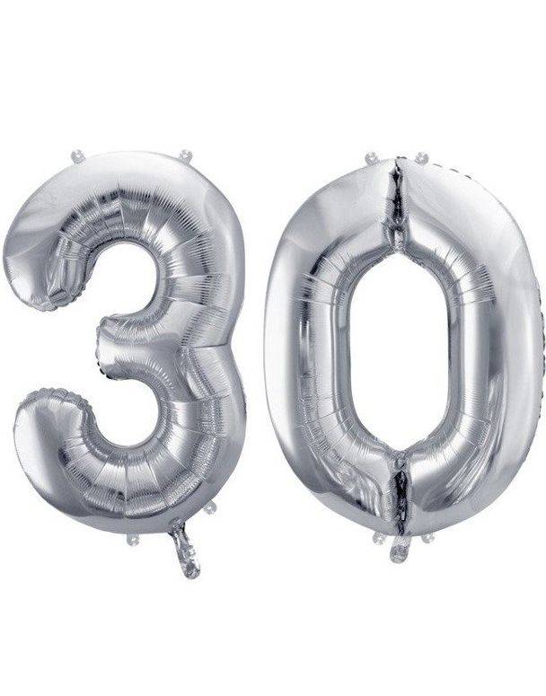 30 år balloner - 86 cm sølv.