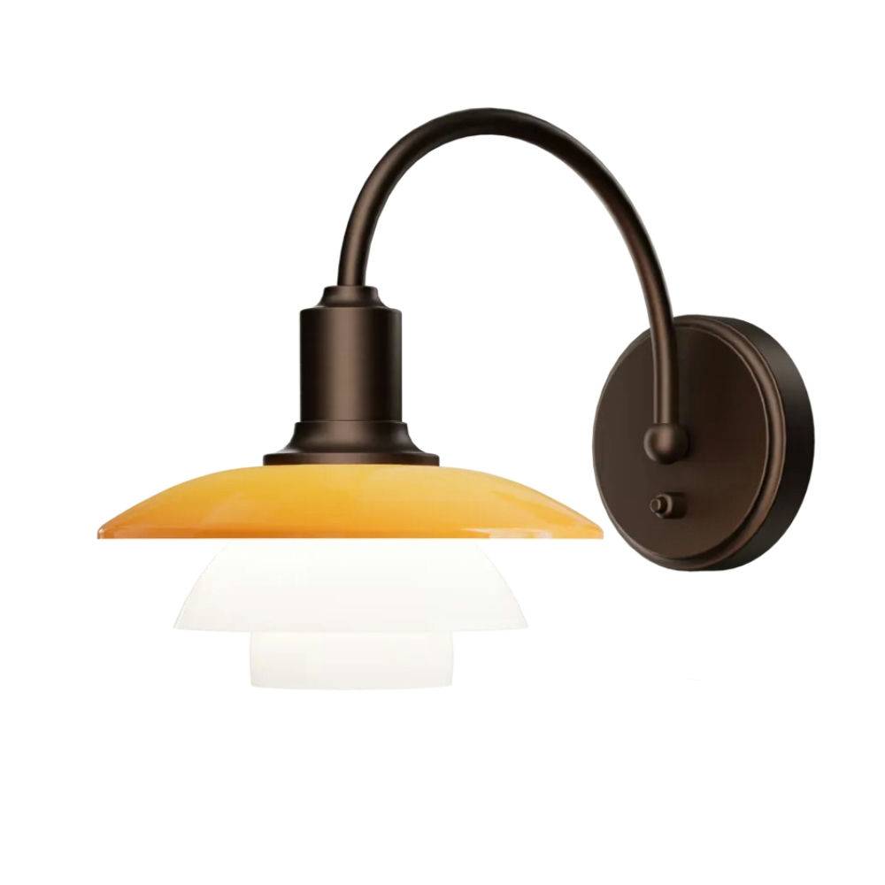 Louis Poulsen PH 2/2 Vägglampa Centenary Edition u. Sladd & m. Knapp Amber/Opal White