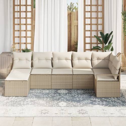 Soffset 7 st Beige och gräddfärgad konstrotting