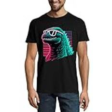 King of Lizards Vaporwave neon stil herr rund hals t-shirt svart, Svart, M