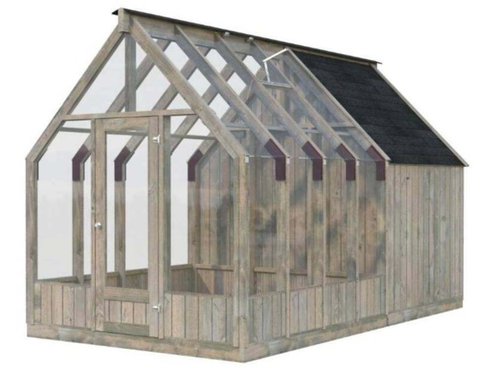 Drivhus m/redskabsskur, Emilia, grå, 9,4 m²