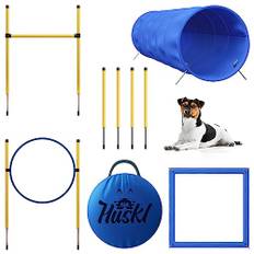 Huskl Agility Set Hunde Klein und Groß aus Tunnel für Hunde, Agility Stangen, Hürdenstange, Agility Ring & Pausenbox für Hunde Beschäftigung - Hundetraining Zubehör