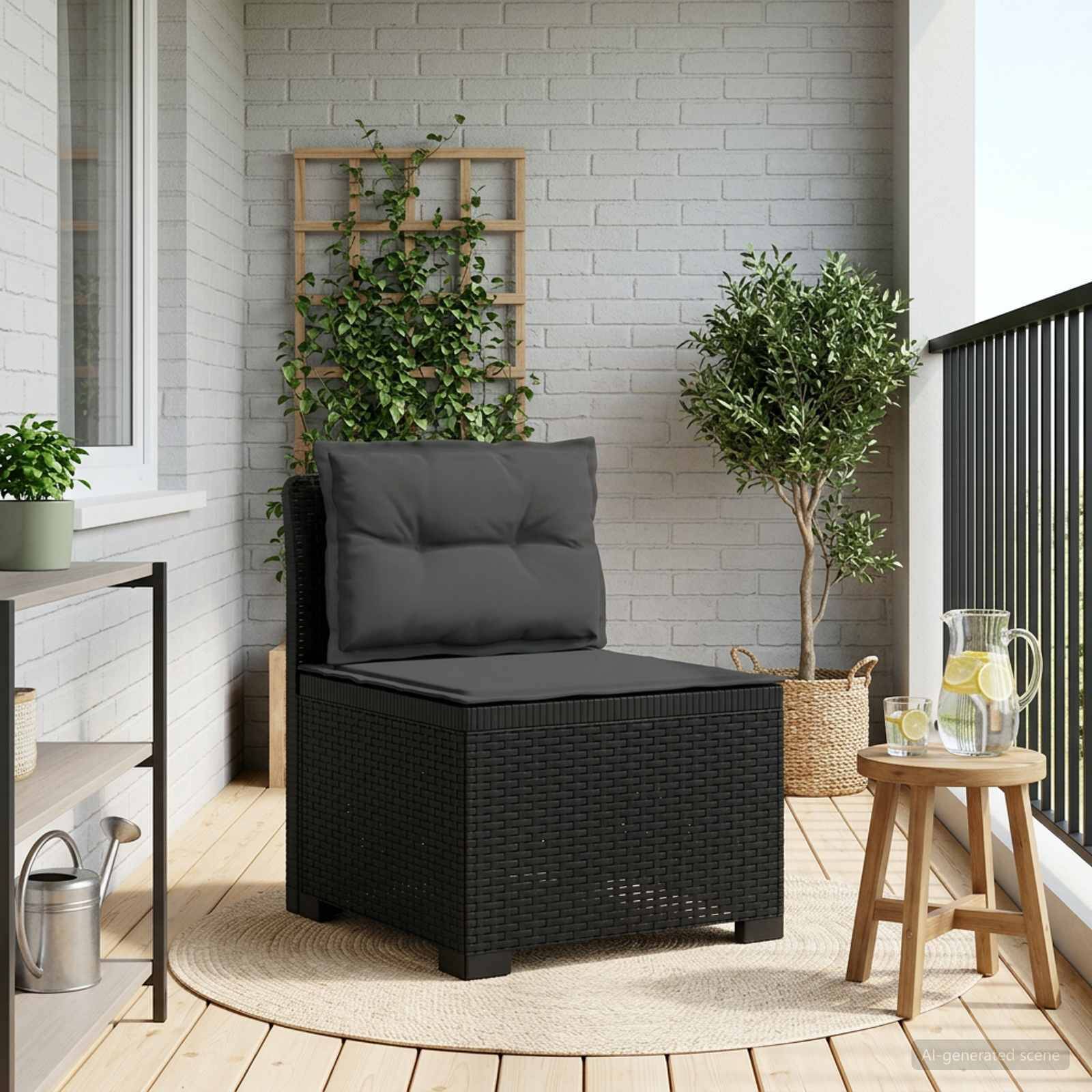 1-personers Havemøbelsofa med Pudefyld Rattan Look PP Antracit