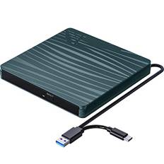QDSYLQ Externes CD DVD Laufwerk USB 3.0 Type-C Tragbar CD DVD +/-RW Brenner Optical Drive DVD Laufwerk Extern für Laptop, PC, Desktop, MacBook, iMac, Windows 11/10/8/7/XP/Linux/Vista/MacOS, Alpengrün