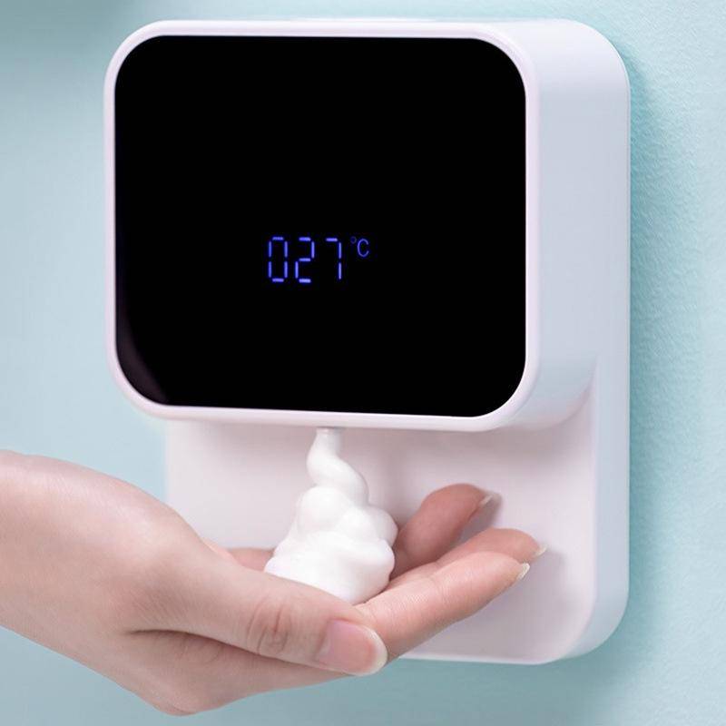 280ml Väggmonterad USB Automatisk Tvåldispenser Induktion Handtvätt 1500mAh LED Temperaturvisning Tvåldispenser vit