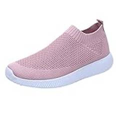 Klassiska sneakers kvinnor, nätskor dammode sneaker nät promenader löpning sportskor löpare vardaglig löpning gym sport låg topp fitness snörning vardaglig träning lättvikt sommarskor, Rosa, 42 EU