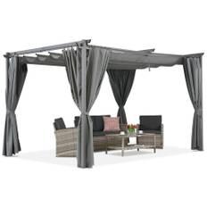 Antracitgrå pergola med gardiner La Palma 4x4 Garden Point