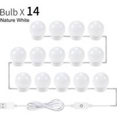 Led smink spegel ljus steglös dimbar usb fåfänga spegel ljusstyrka justerbar hollywood stil kosmetiska spegel belysningslökar - 14 glödlampor
