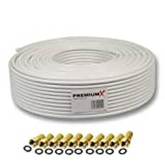 Premium X 25 m Profi PRO koaxialkabel 135 dB 5-vägs skärmad, ren koppar SAT antennkabel 10 x F-kontakt (0,64 EUR/M)