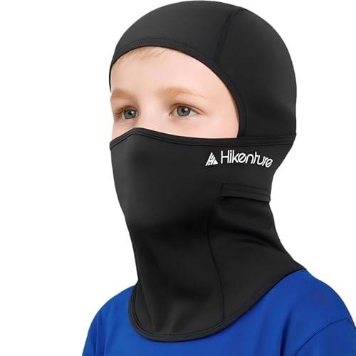 HIKENTURE Barn balaclava varm, stormmask vindtät, skidmask under hjälm, skidmask för pojkar flickor, balaclava, ansiktshuva för cykling, skidåkning en storlek svart A2, svart, 3-13 Jahre