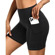 Sportneer Cykelbyxor, dam, korta shorts, 18 cm, korta sportbyxor för kvinnor, med mobiltelefonficka, gym, shorts, hög midja, sportbyxor, korta, bikershorts, svart, XXL