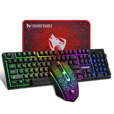 LED-baggrundsbelyst gaming tastatur og mus kombination Ergonomisk tastatur, sort