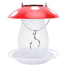 Mushroom Metal Bird Feeder Iron Cute Solar Light Outdoor Hanging Bird Feeder for Yard Garden