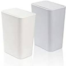 Fasmov papperskorg 2-pack 7,5 liter / 2 gallon sopbehållare i plast med trycklock, avfallskorg för kök, badrum, vardagsrum, kontor, smal plats (vit + blå)