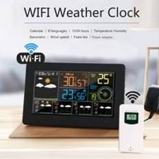 Wifi väderstation app kontroll smart väder monitor inomhus utomhus temperatur luftfuktighet barometrisk vindhastighet digital klocka - Us plugg