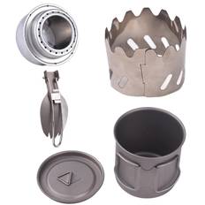 Camping Cooking Set Ti 500ml Cup Fork Spoon Alcohol Stove Windscreen Portable Camping Cook Sets for