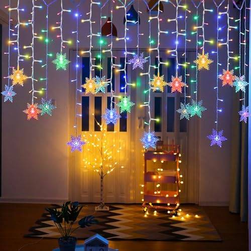 AUAUY Ljusslingor med snöflingor, 4 meter, 96 LED-lampor, vattentät koppartråd, ljusslinga för jul, bröllop, sovrum, fest, födelsedag, högtid, dekoration för inomhus- och utomhusbruk, färgglad
