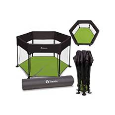 LIONELO Roel Lekhage Baby Upp Till 15 Kg, Stort Format 136 x 86 cm, Sexkantig Form, Lockguard Viklås, Förstärkt Bas, Halkfria Fotkåpor, Skyddsväska