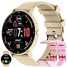 Smartwatch Kvinnor Män med Telefonfunktion, Fitness Tracker 1,39" HD Pekskärm, Smartklocka med Sömnmonitor Pulsmätare 123 Sportlägen Sportklocka Fitnessklocka Armbandsur för Android IOS (Guld)