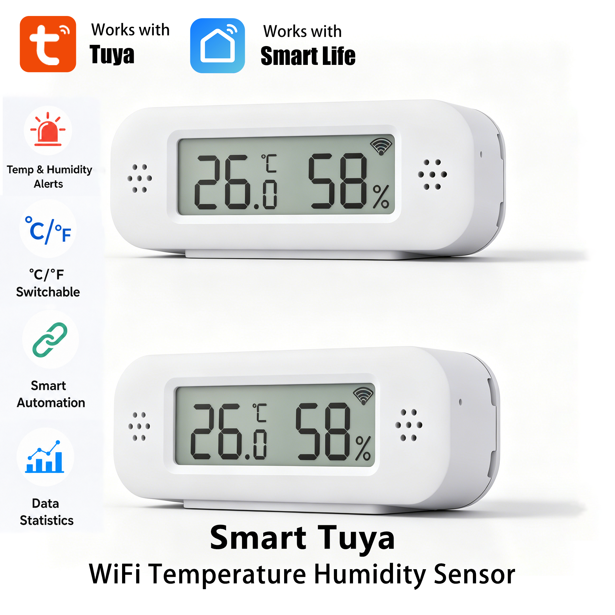 Tuya WiFi Temperature Humidity Sensor For Smart Home Thermometer Hygrometer APP Remote Alarm Work with Google Home Yandex Alexa