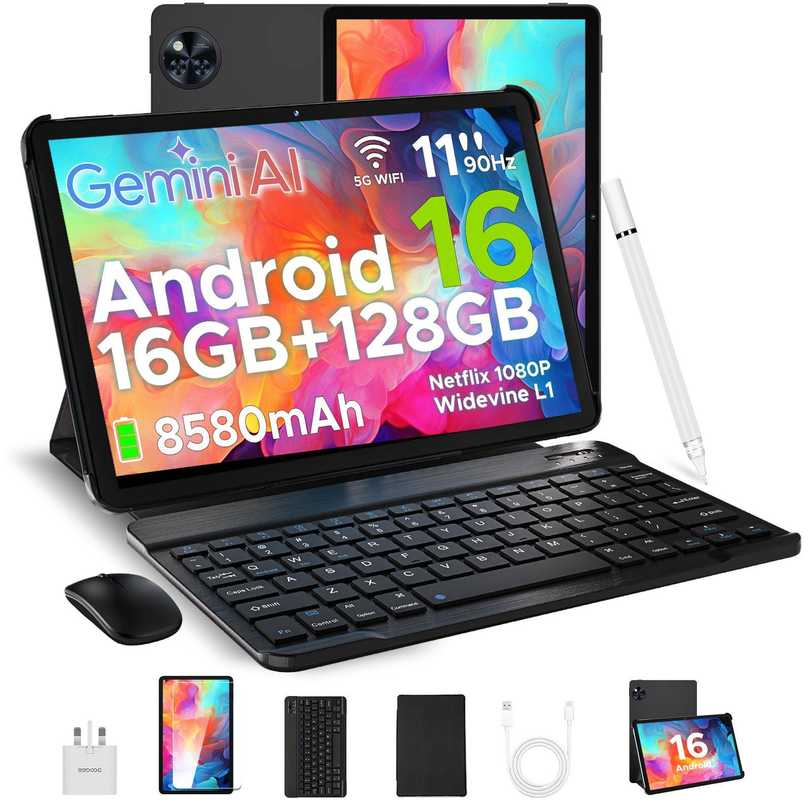DOOGEE U11 11 inch Android 16 Tablet 16GB RAM+128GB, Tablets with pen svart