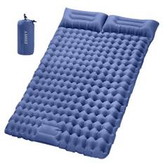 ERWEY Liggunderlag självuppblåsande 2 personer 200 x 135 cm ultralätt camping matta uppblåsbar luftmadrass sovmatta med fotpump vikbara sovmattor med kudde, marinblå