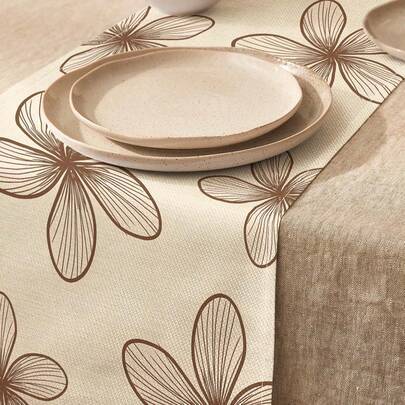1 st bohemisk vintage linjetekning med blommönster, tryckt bordslöpare och bordsmatta i linne, lämplig för högtid, fest, födelsedag, middag, köks- och - Multifärgad (33*160,33*183,33*200,33*90,4 st 30 cm * 45 cm,1 styck 30 cm * 45 cm)