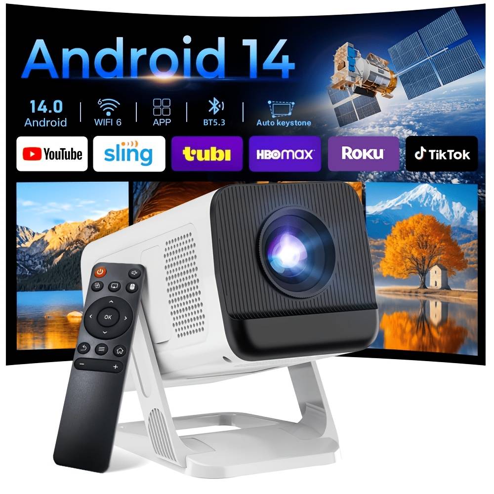 TEMU [0.8:1 Short Throw] 4k Support 14 Projector With Wifi 6 And Bt 5.2 | 350 Ansi, Local 720p Auto Keystone Portable Smart Projector For Home Theater Movie, Indoor & Bedroom, White