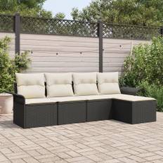 Trädgårdsoffset med kudde med lagring 5 pcs Svart Poly rattan