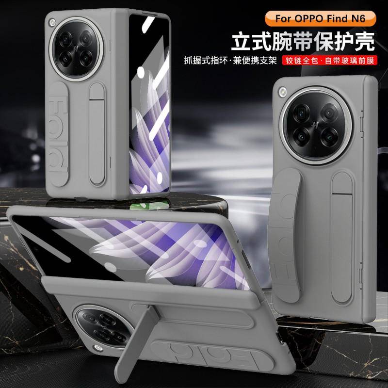 Hopfällbart Fodral till OPPO Find N6 N5 N3 N2 Med Handledsrem Stativ Stötsäkert PC-skydd Magnetiskt Anti-repor transparent