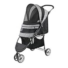 Hundvagn Husdjursvagn, Hopfällbar Katt- Och Hundvagn Med Tre Hjul, Liten Vagn For Promenader Med Hundar, Lätt Barnvagn Husdjur Barnvagn(Black)