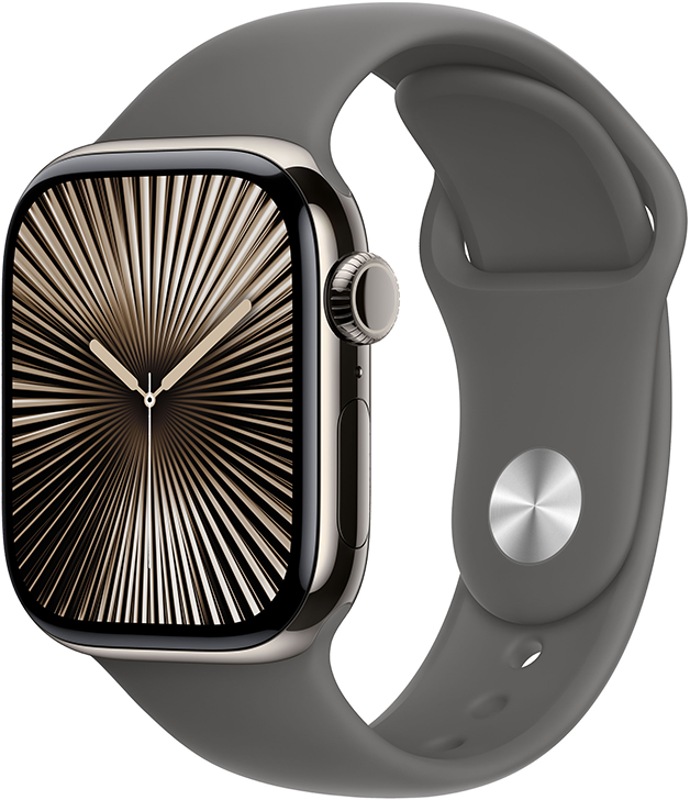 Apple Watch Series 10 GPS + Cellular 42mm Titanboett Naturlig • Sportband Granitgrå - M/L